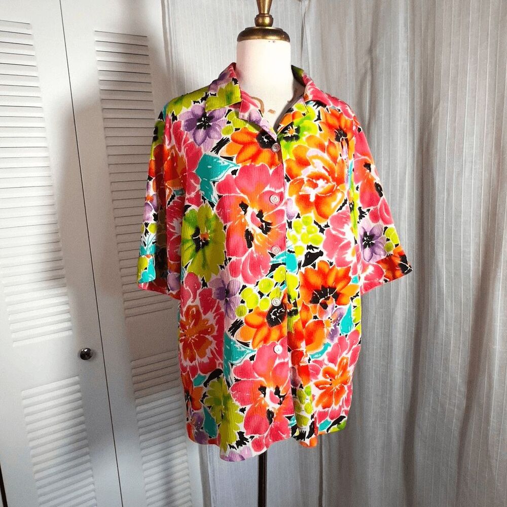 Nikki Blouse Size L Vintage 80's Tropical Coastal Grandmother Top